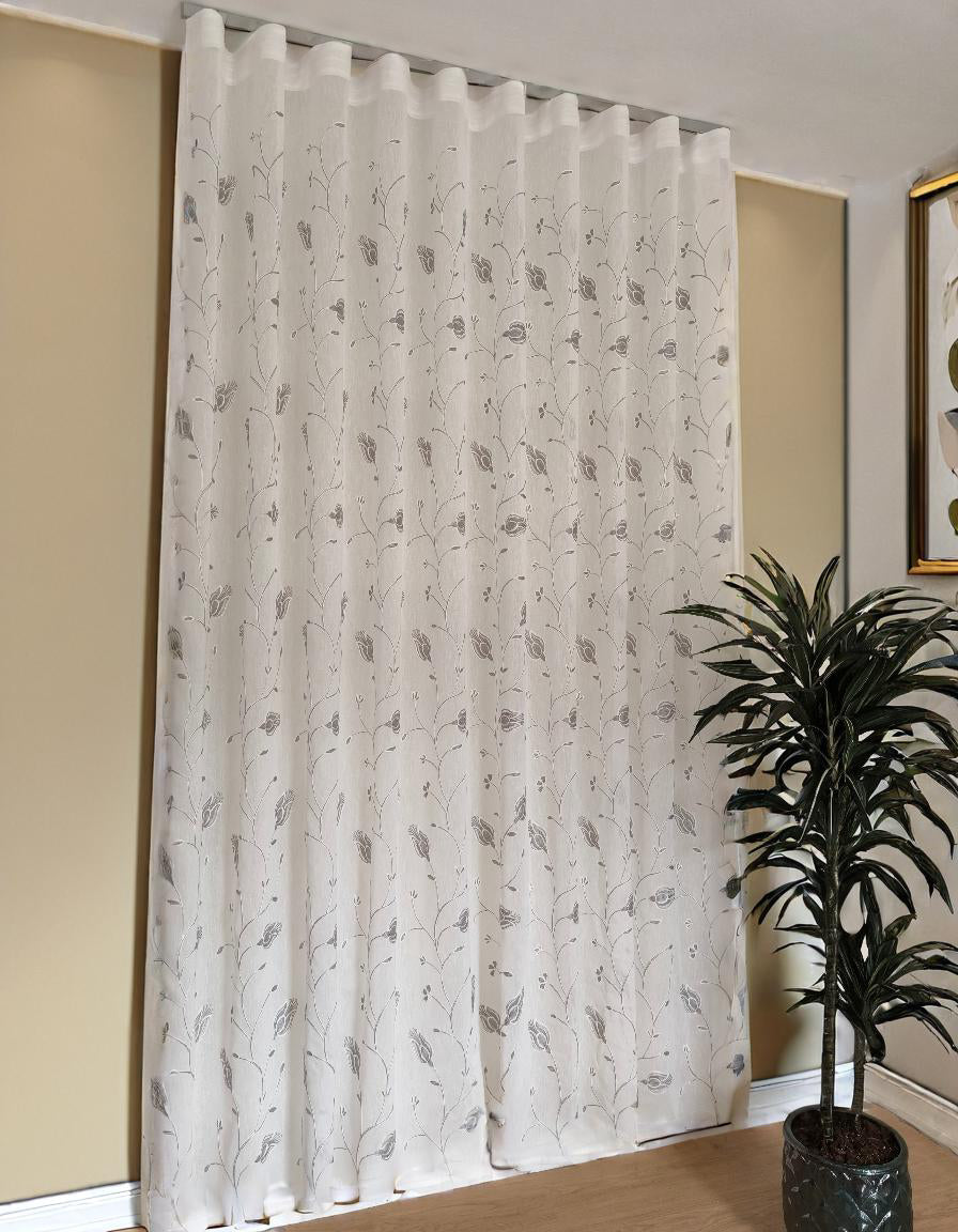 Voilage Wave sur mesure avec rail complet – Largeur 150 cm avec rail inclus - Tissu brodé blanc/gris art.calla