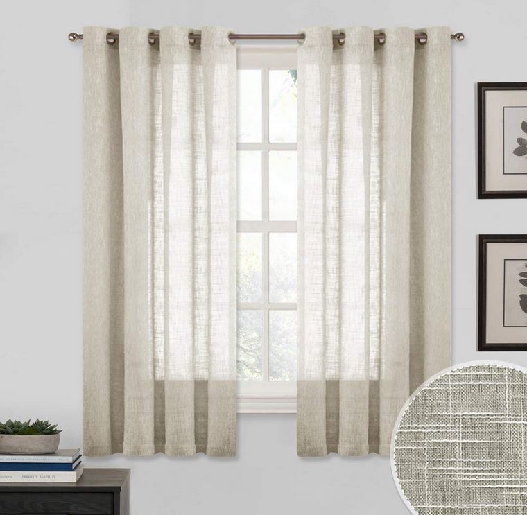 Voilage à oeillets pour intérieurs - semi-transparents - tissu effet lin - largeur maxi 200/280 - hauteur individuelle - longueur personnalisée sur demande - art.813
