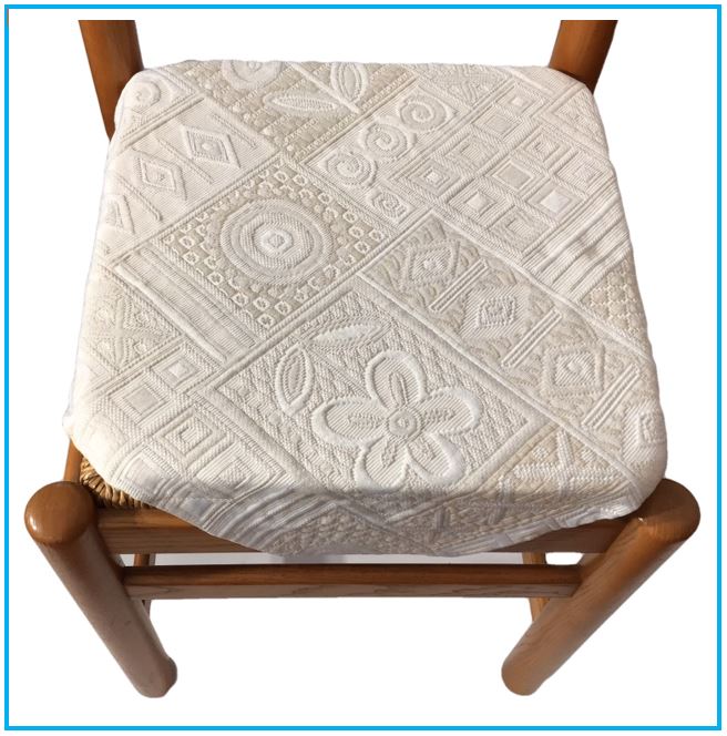 Galettes de chaise à rabats- Set 4/6 Coussins - coloris ivoire - Tissu Jacquard Matelasse'