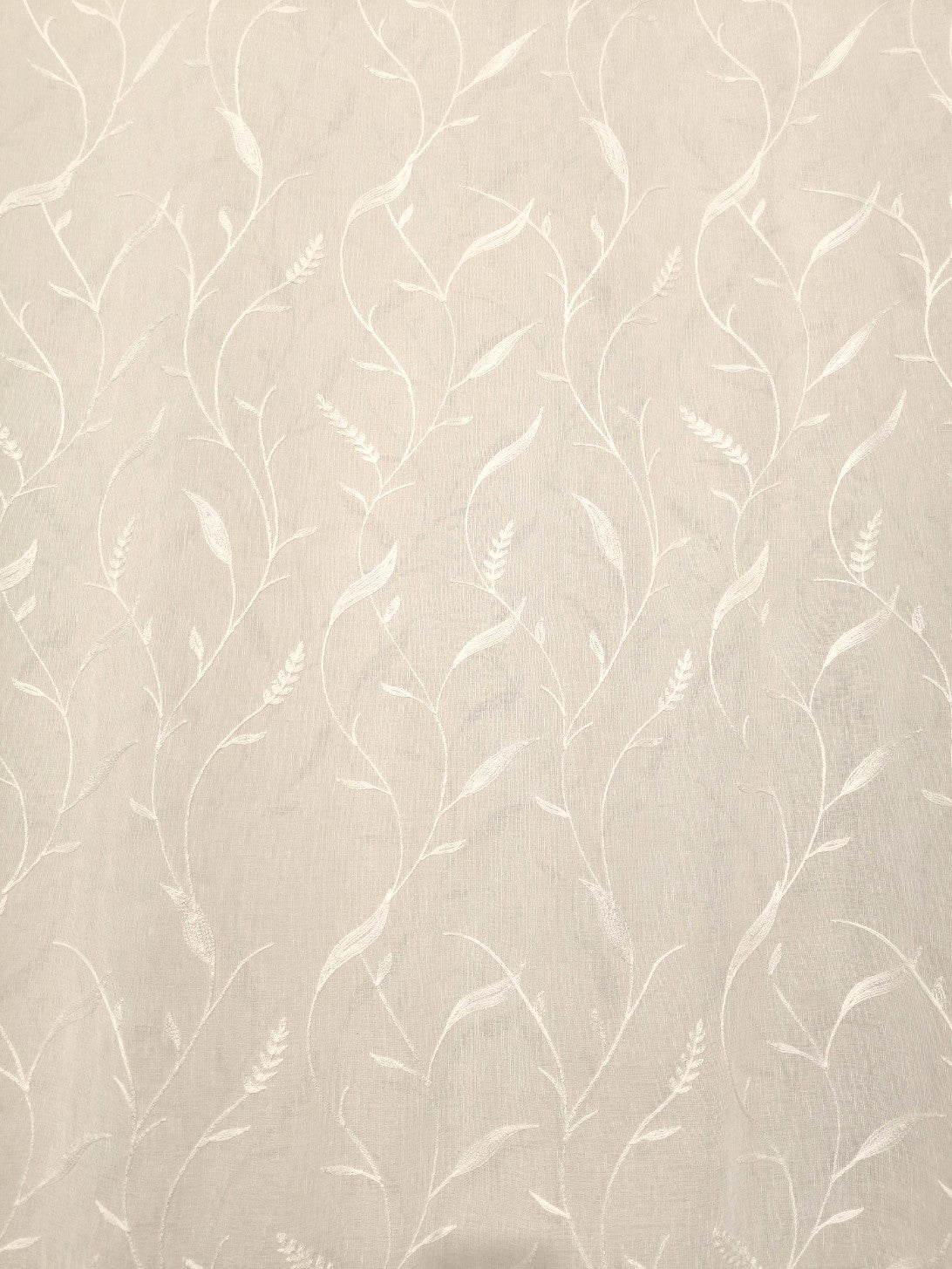 Voilage à œillets brodés pour tringle – 1 panneau blanc – Largeur 200 cm, Hauteur de 180 à 280 cm – Rideaux Salon et Chambre – Art. Feuille