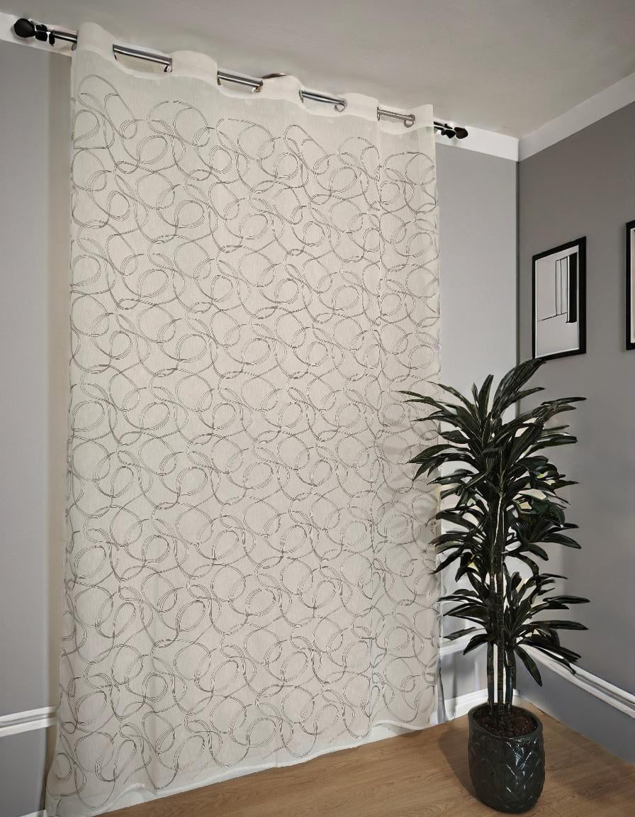 Voilage à œillets brodés – 1 panneau blanc/gris – Largeur 200 cm, Hauteur de 180 à 280 cm – Salon et Chambre – Art Tebe