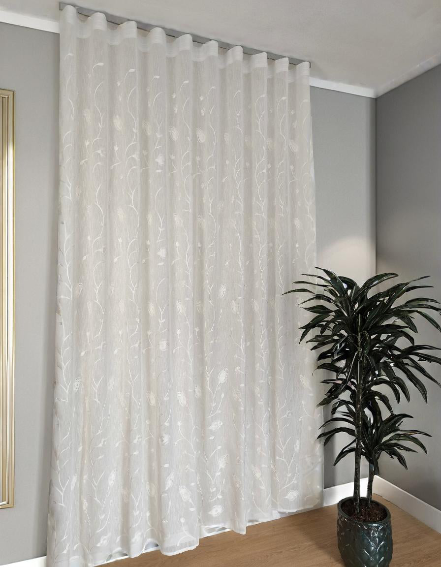 Voilage Wave sur mesure avec rail complet – Largeur 150 cm avec rail inclus - Tissu brodé blanc art.calla