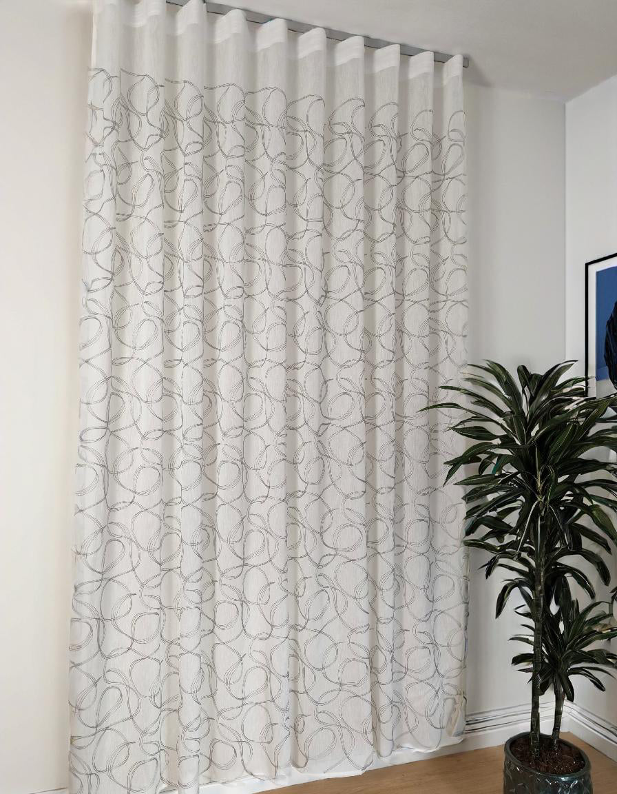 Voilage Wave sur mesure avec rail complet – Largeur 150 cm avec rail inclus - Tissu brodé blanc/gris art.tebe