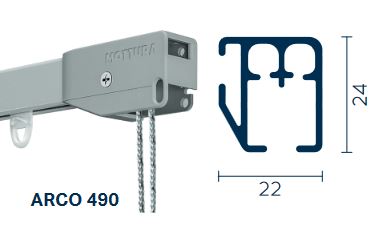 Rail en aluminium MOTTURA ARCO 490/2 pour rideaux drapés lourds – Sur mesure – Art. 200