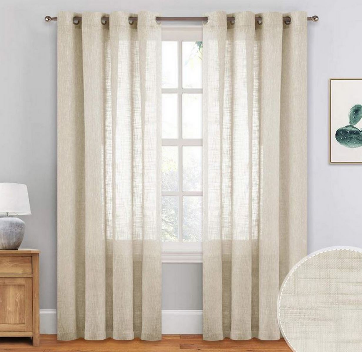 Voilage à œillets intérieurs semi-transparents - tissu effet lin - largeur 140 hauteur individuelle - hauteur personnalisée-art.814