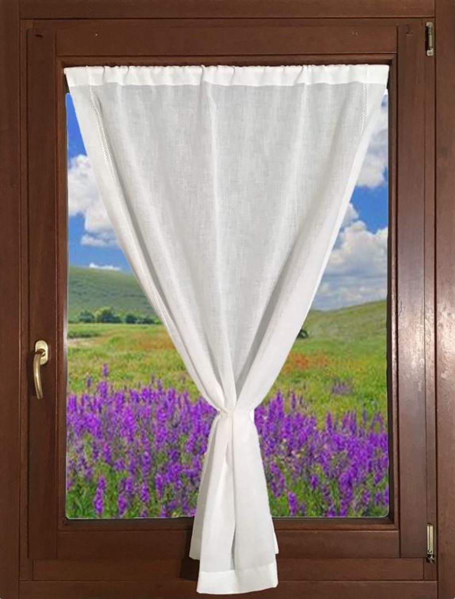 Voilage vitrage – effet lin blanc – passe-tringle – sur mesure de 30 à 120 - tissus effet lin blanc longueur sur mesure art.sonia-art.600