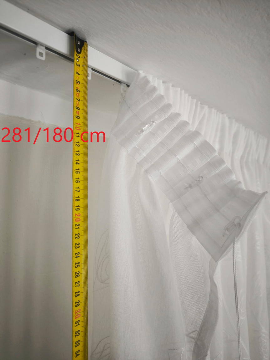 Voilage avec galon fronceur et Ruflette personnalisé, tissu brodé blanc, largeur panneau 280 cm,  compatible avec rails de 140/170 cm, hauteur de 180 à 281 cm-art.Alice