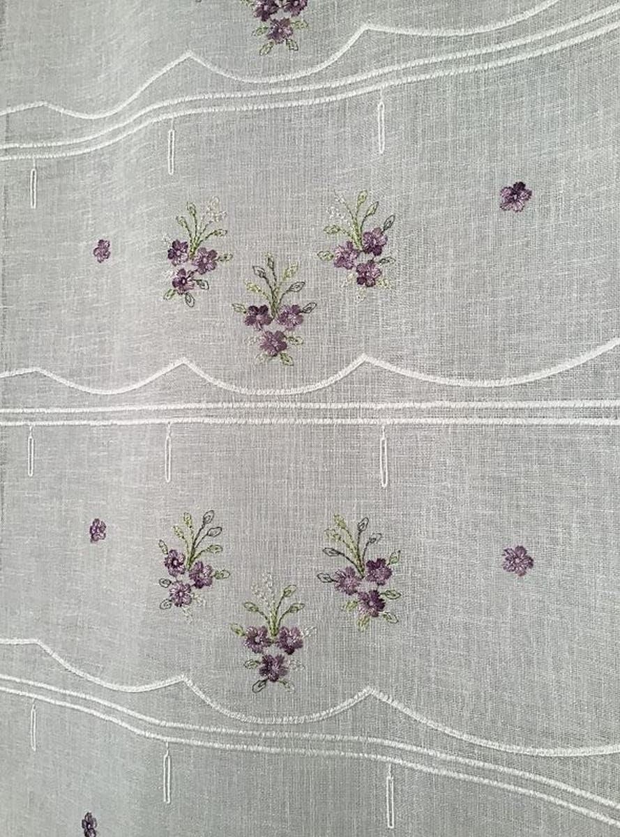 Voilage vitrage brise-bise lilas – Panneau 45, 60, 90 cm – Hauteur individuelle – Broderie florale – Art.707