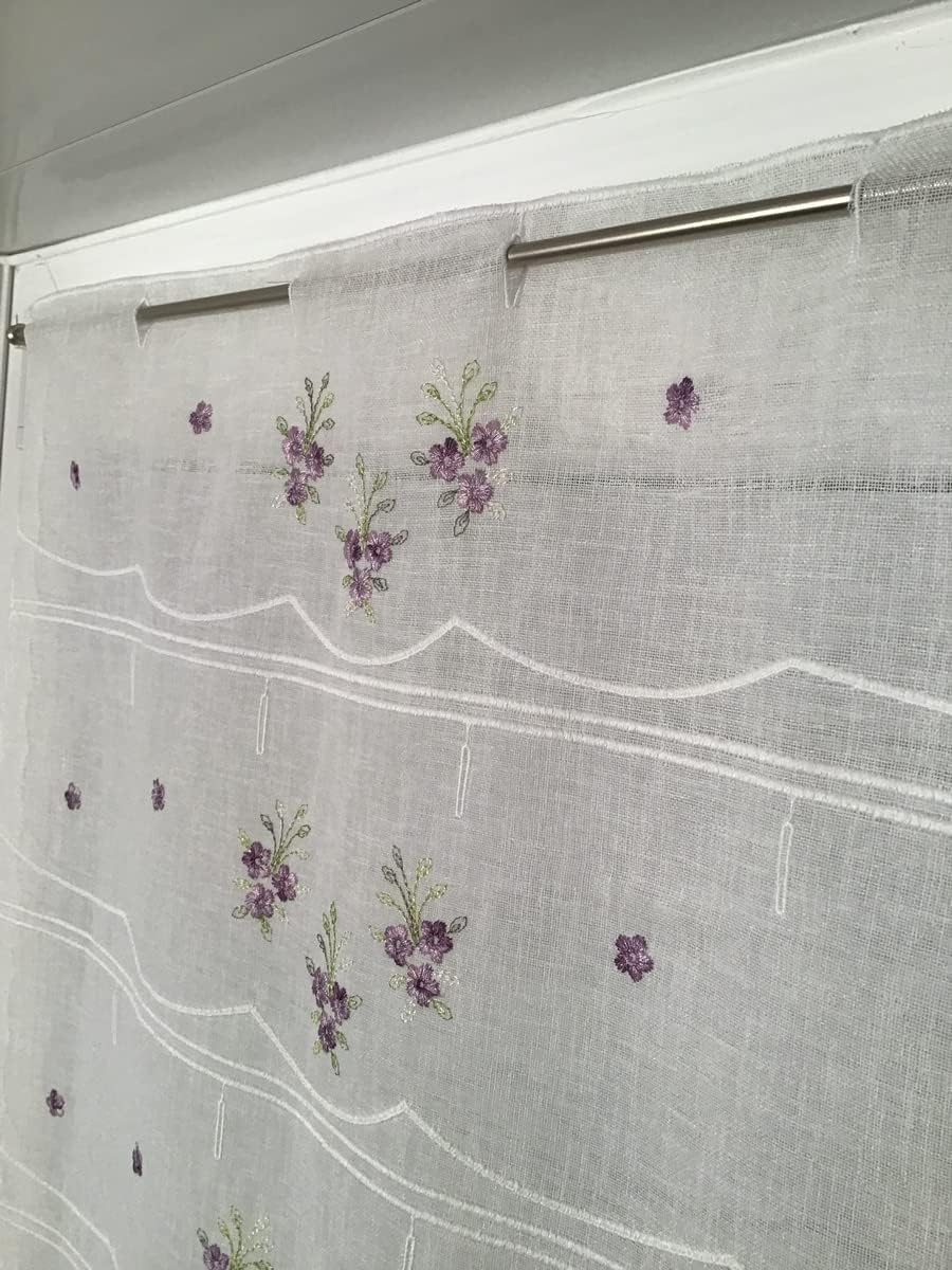 Voilage vitrage brise-bise lilas – Panneau 45, 60, 90 cm – Hauteur individuelle – Broderie florale – Art.707