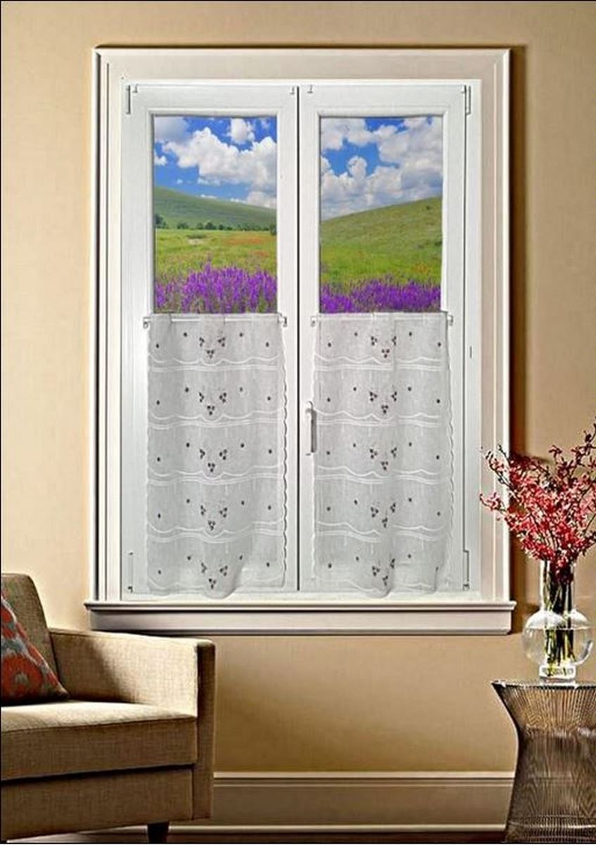 Voilage vitrage brise-bise lilas – Panneau 45, 60, 90 cm – Hauteur individuelle – Broderie florale – Art.707