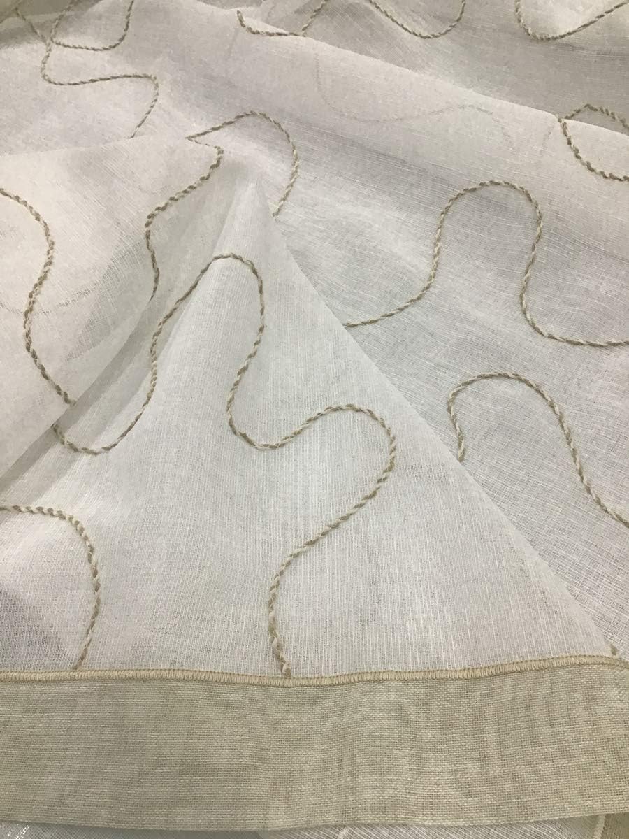 Paire de voilages vitrages voilages en tissu brodé  - tissu effet lin - blanc/gris tourterelle - art.522