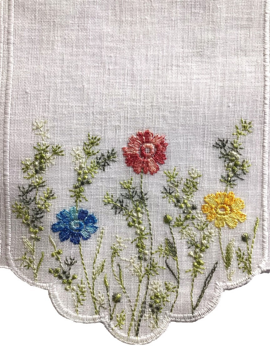 Voilege vitrage brise-bise - tissu brodé effet lin