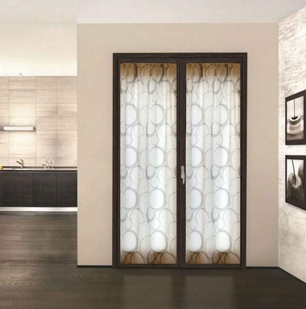 Paire de voilages vitrage à impression numérique - largeur 60-80 cm, hauteur individuelle - blanc/gris-art.521