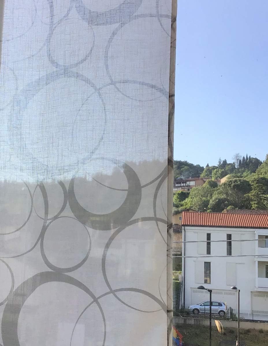 Paire de voilages vitrages à impression numérique – Largeur 60/80 cm – Hauteur sur mesure – Blanc / taupe – Art. 520