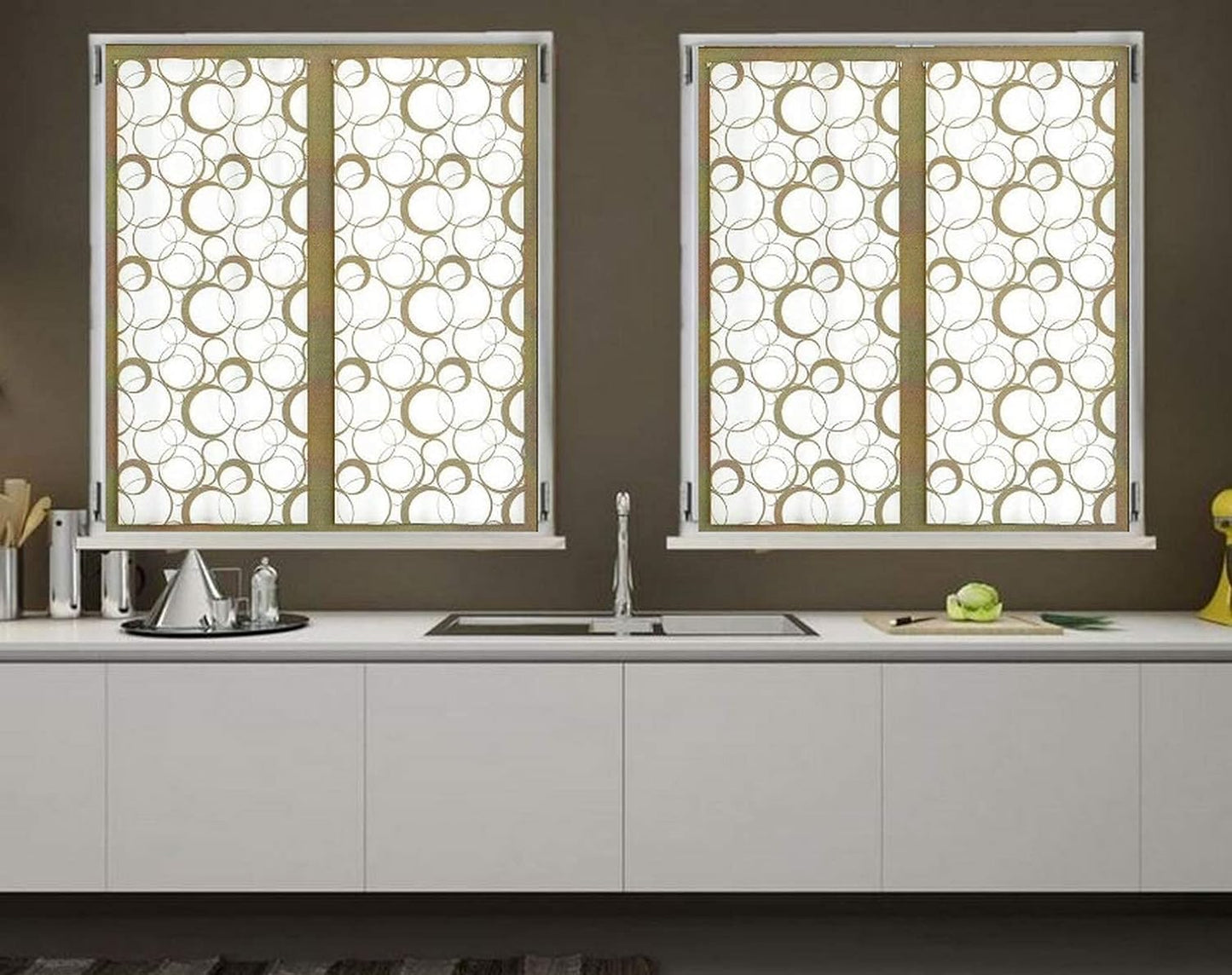 Paire de voilages vitrages à impression numérique – Largeur 60/80 cm – Hauteur sur mesure – Blanc / taupe – Art. 520