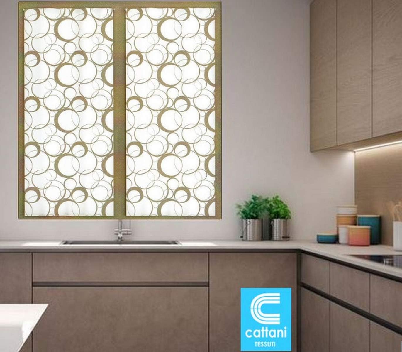 Paire de voilages vitrages à impression numérique – Largeur 60/80 cm – Hauteur sur mesure – Blanc / taupe – Art. 520