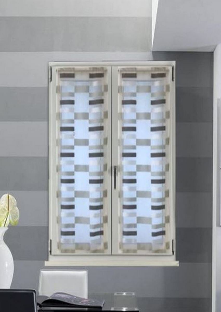 Paire de voilages vitrages - passe-tringle - largeur 60/80 - longueur personnalisée - blanc/gris - art.509