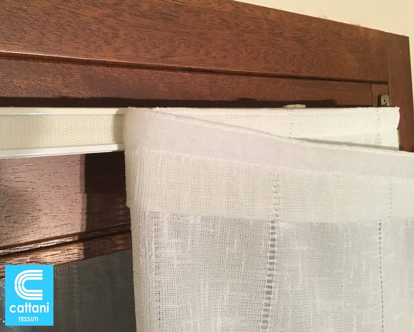 Voilage vitrage panneau tendu - largeur de 35 à 90 cm - Barre en aluminium complète avec bande auto-agrippante - supports sans perçage + poids inférieur - tissu ajour - art.608