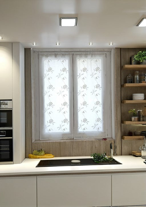 Paire de voilages vitrage sur mesure Largeur 65 cm | Couleur Blanc | Art. fleurs de sureau