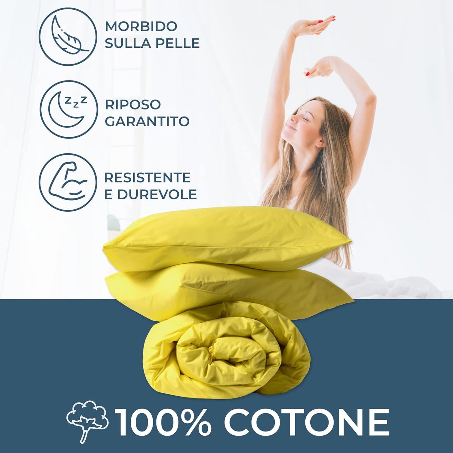 Housse de Couette Double Face 100% Coton - Fabriquée en Italie, Bleu Air Force et Bleu Clair