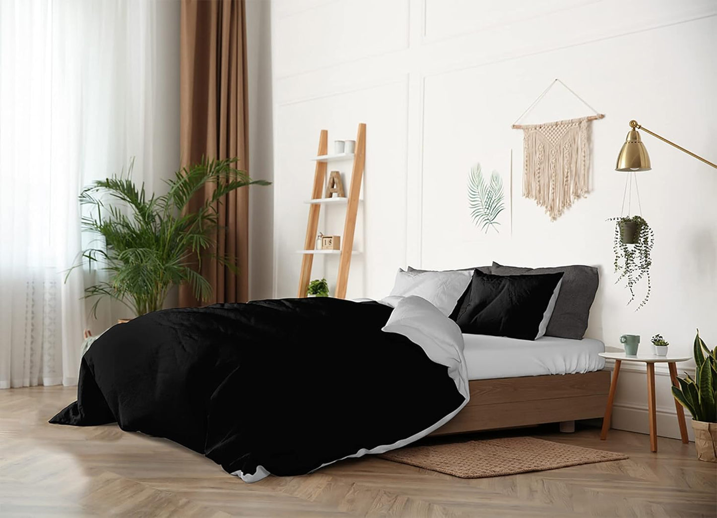 Housse de Couette Double Face 100% Coton - Fabriquée en Italie, Gris Clair et Noir
