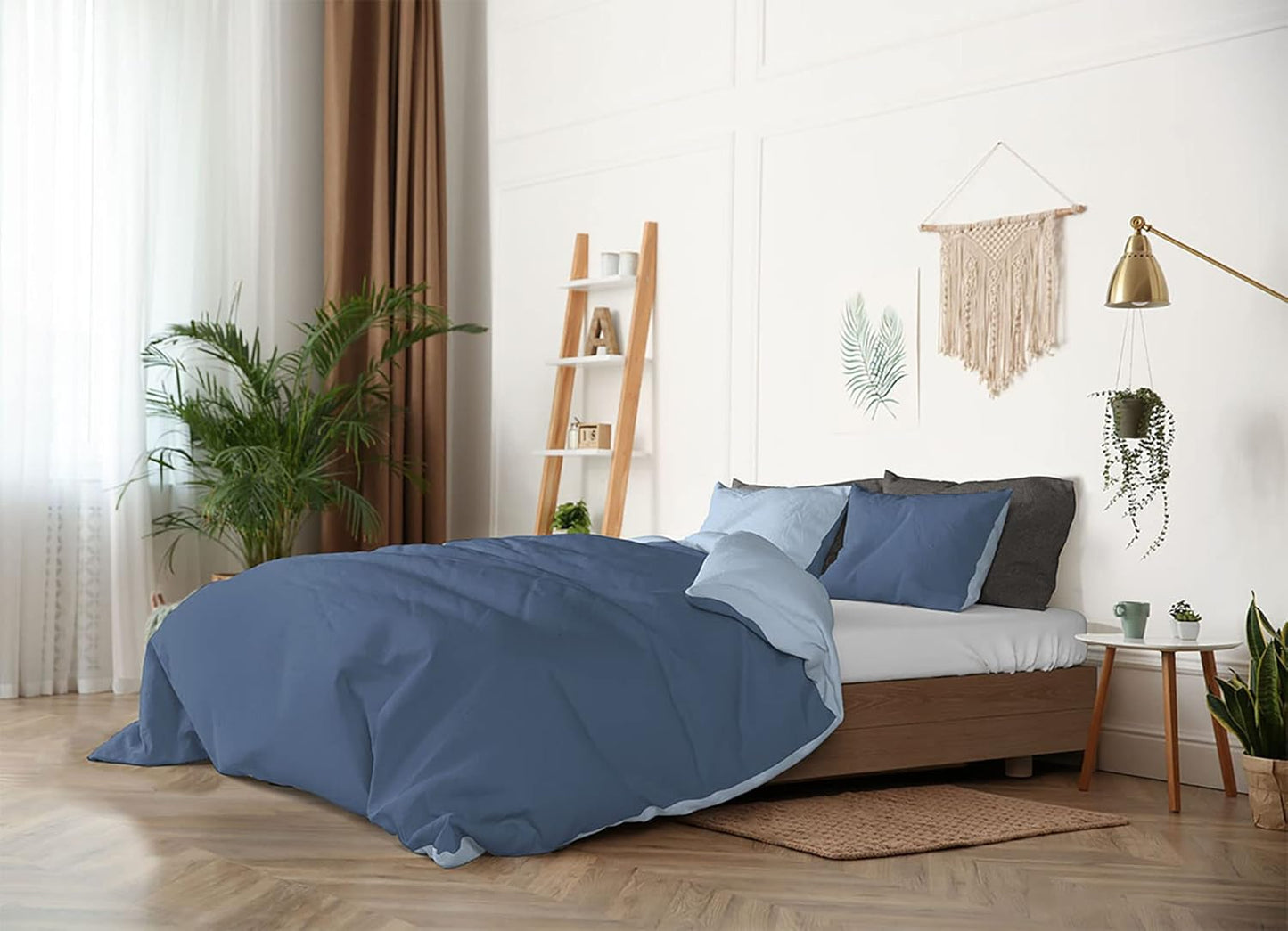 Housse de Couette Double Face 100% Coton - Fabriquée en Italie, Bleu Air Force et Bleu Clair