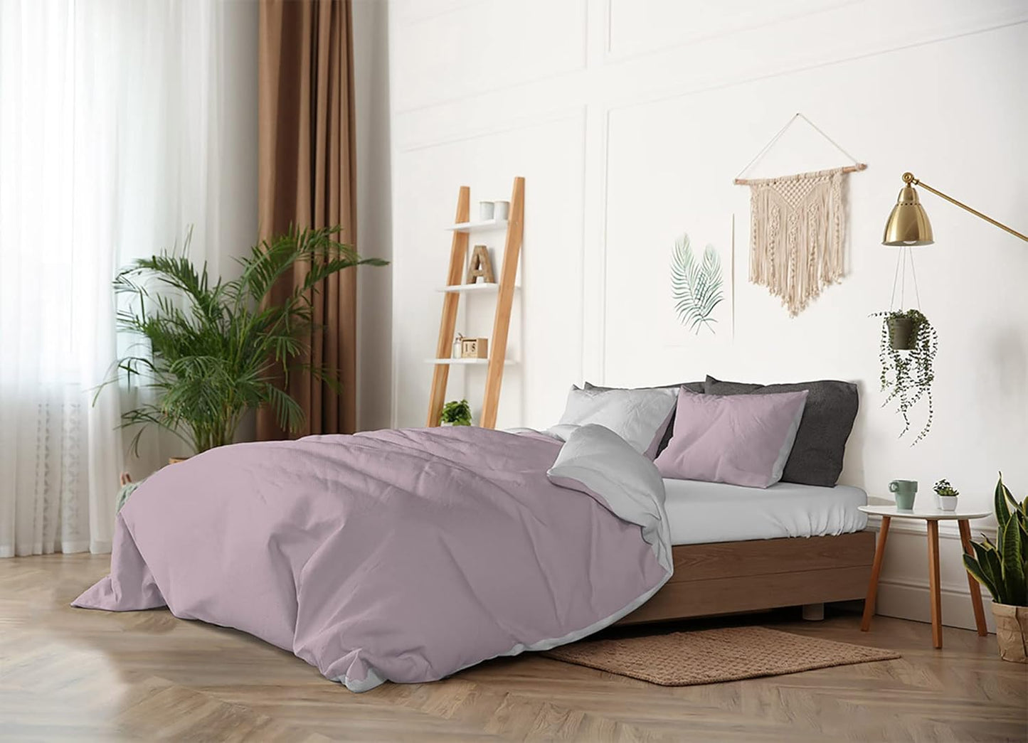 Housse de couette double face 100% coton - Fabriquée en Italie, Beige et poudre