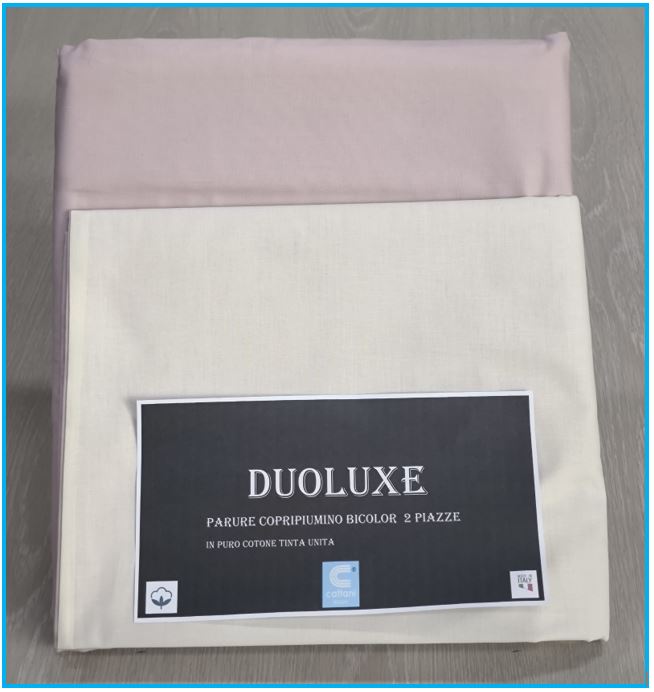 Copripiumino matrimoniale double-face cipria e beige 100% cotone Made in Italy