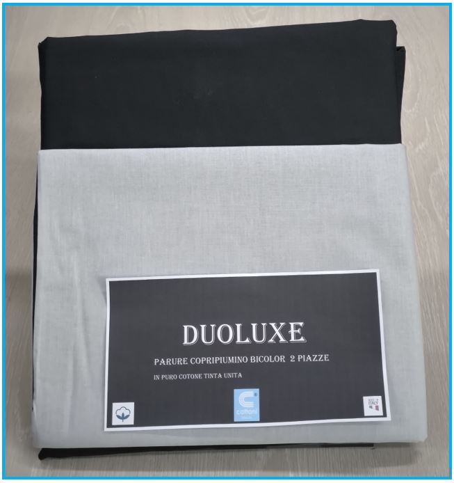 Housse de Couette Double Face 100% Coton - Fabriquée en Italie, Gris Clair et Noir