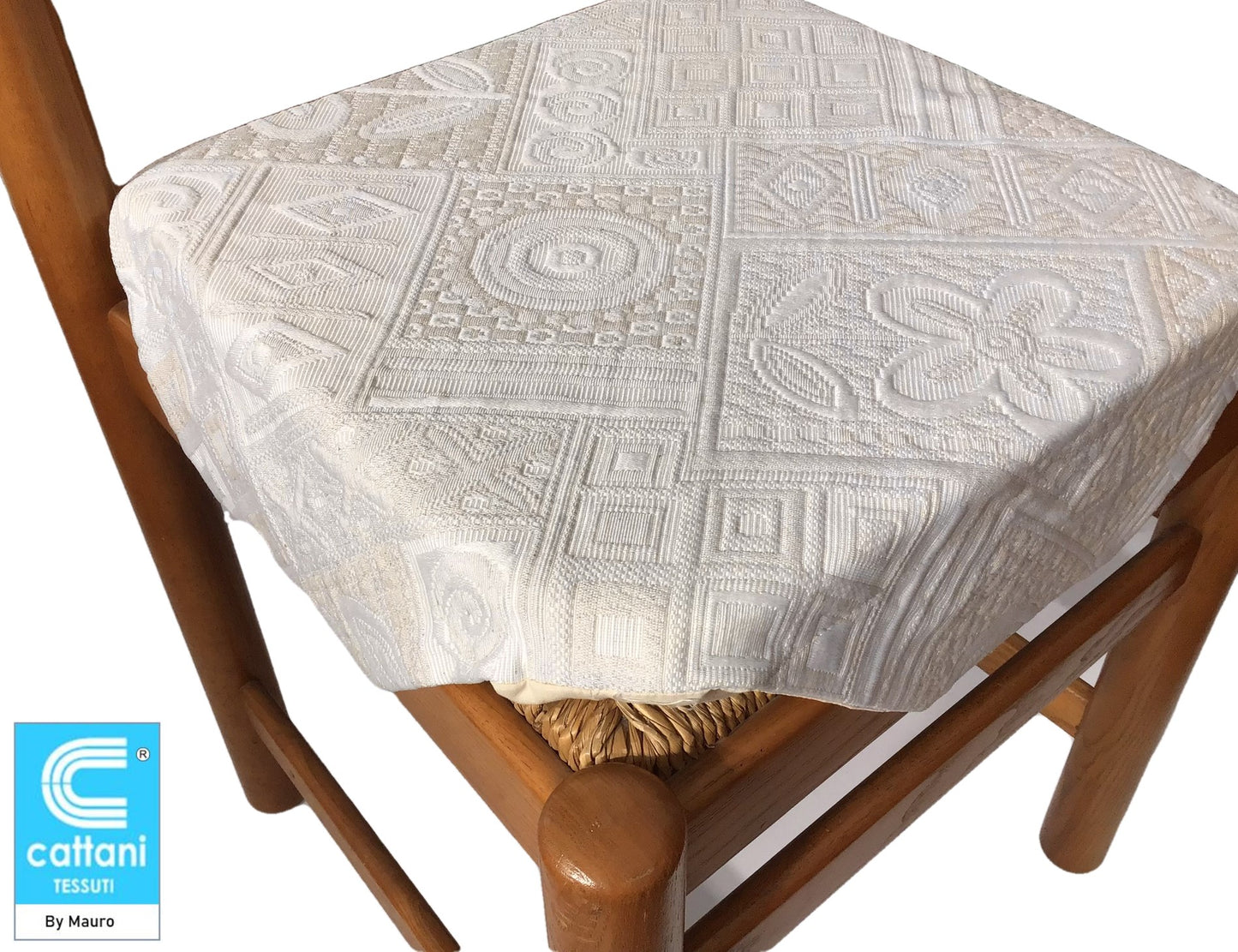 Galettes de chaise à rabats- Set 4/6 Coussins - coloris ivoire - Tissu Jacquard Matelasse'