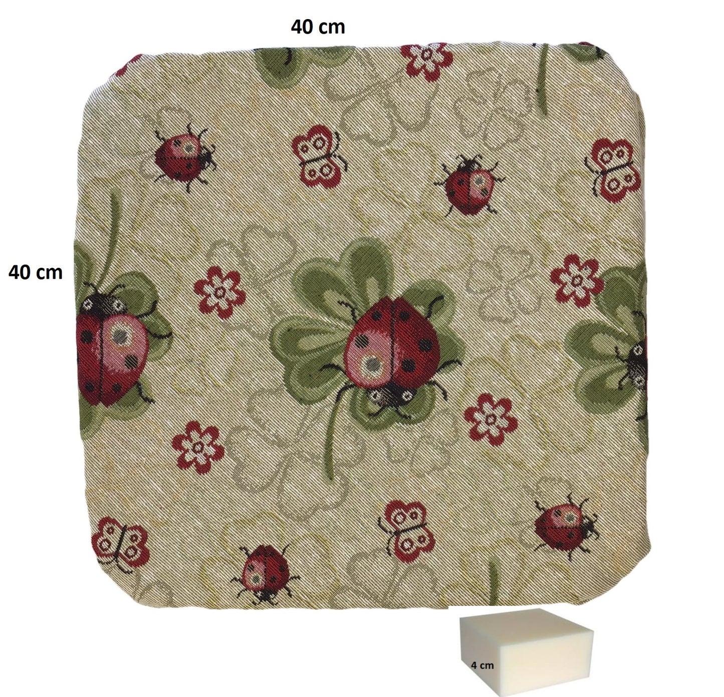 Galettes de chaise à rabats- Set 4/6 Coussins - coloris beige - Tissu Gobelin - coccinelle
