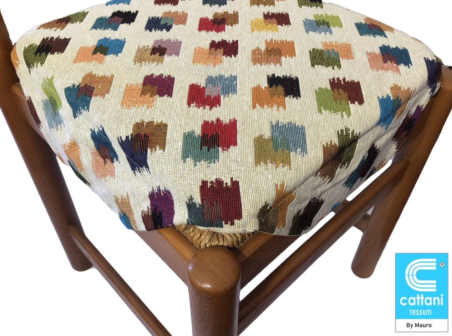 Galettes de chaise à rabats- Set 4/6 Coussins - Tissu Gobelin - couleur beige/multicolore 