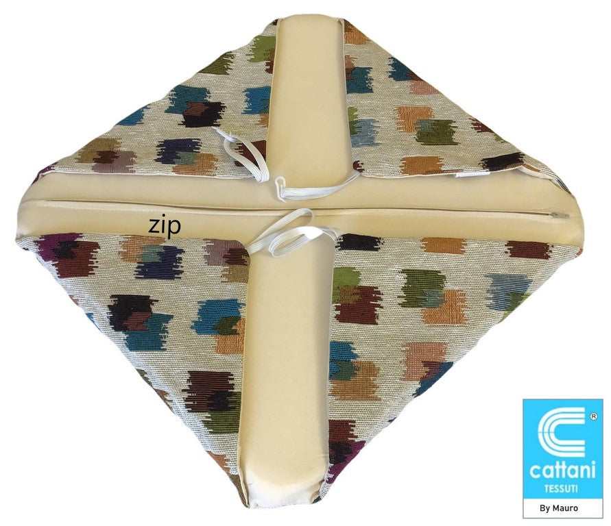 Galettes de chaise à rabats- Set 4/6 Coussins - Tissu Gobelin - couleur beige/multicolore 