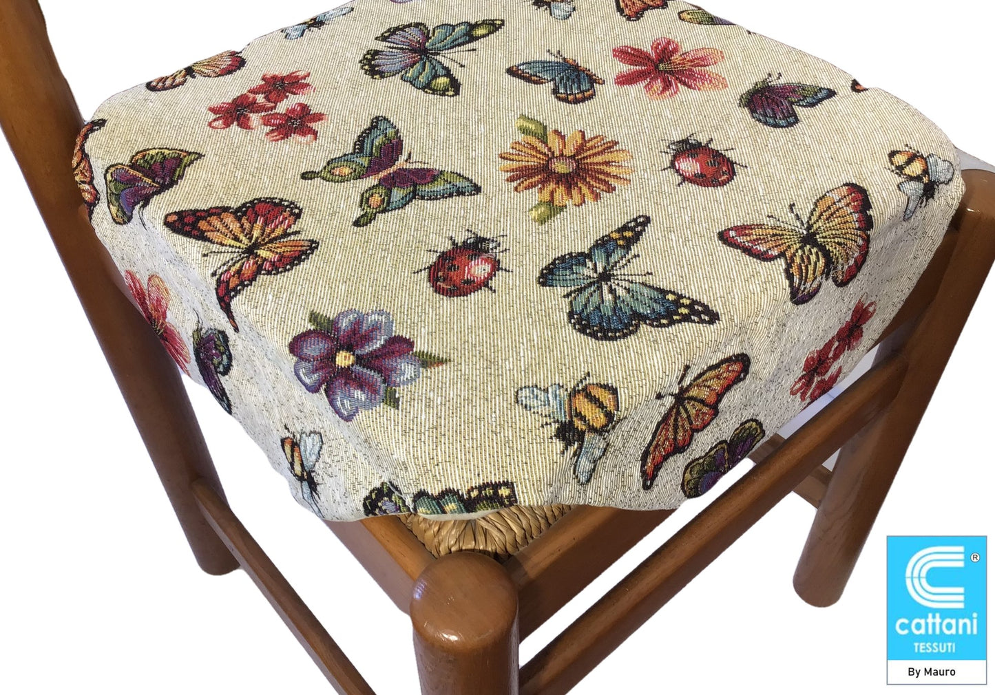 Galettes de chaise à rabats- Set 4/6 Coussins - coloris beige - Tissu Gobelin