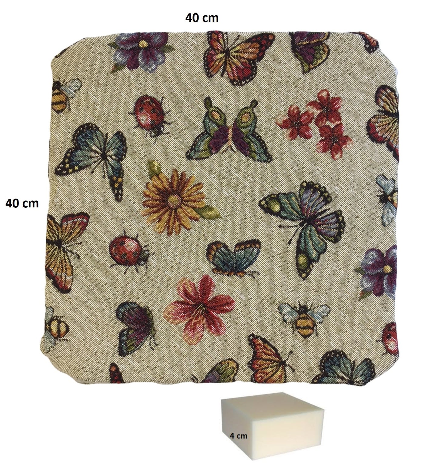 Galettes de chaise à rabats- Set 4/6 Coussins - coloris beige - Tissu Gobelin