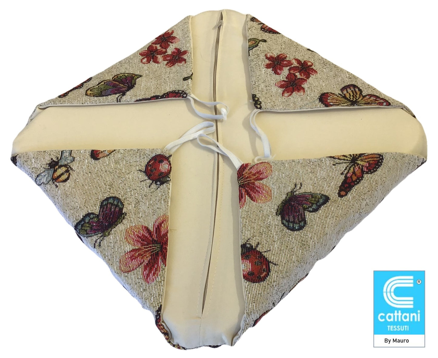 Galettes de chaise à rabats- Set 4/6 Coussins - coloris beige - Tissu Gobelin