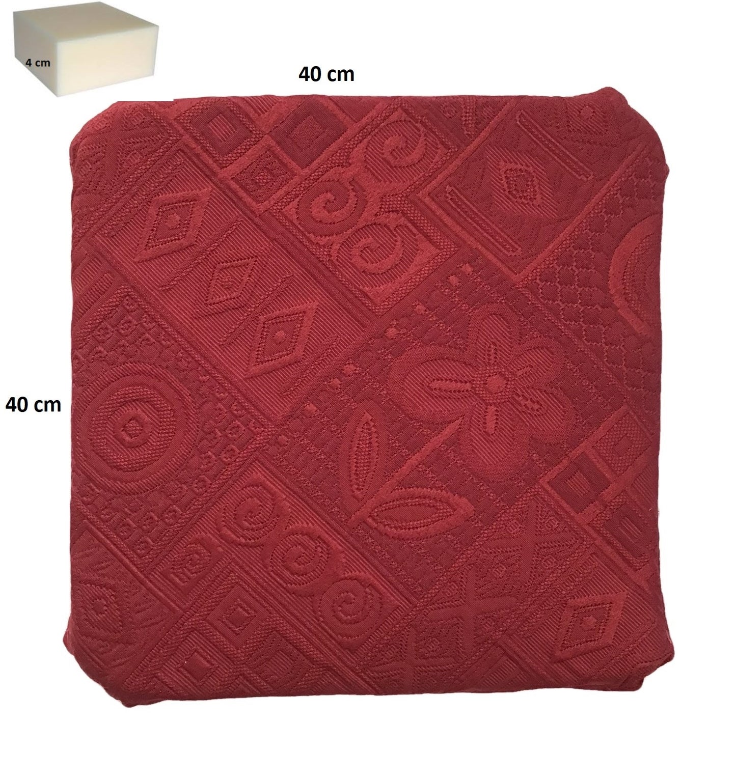 Galettes coussins pour chaise de cuisine Set 4/6 - coloris rouge/bordeaux - Tissu Jacquard Matelasse