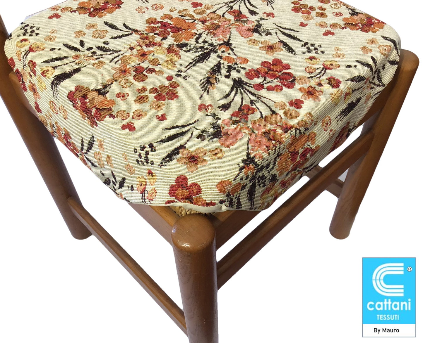 Galettes de chaise à rabats de cuisine - Set 4/6 Coussins - Tissu Gobelin - couleur beige - art. fleurs