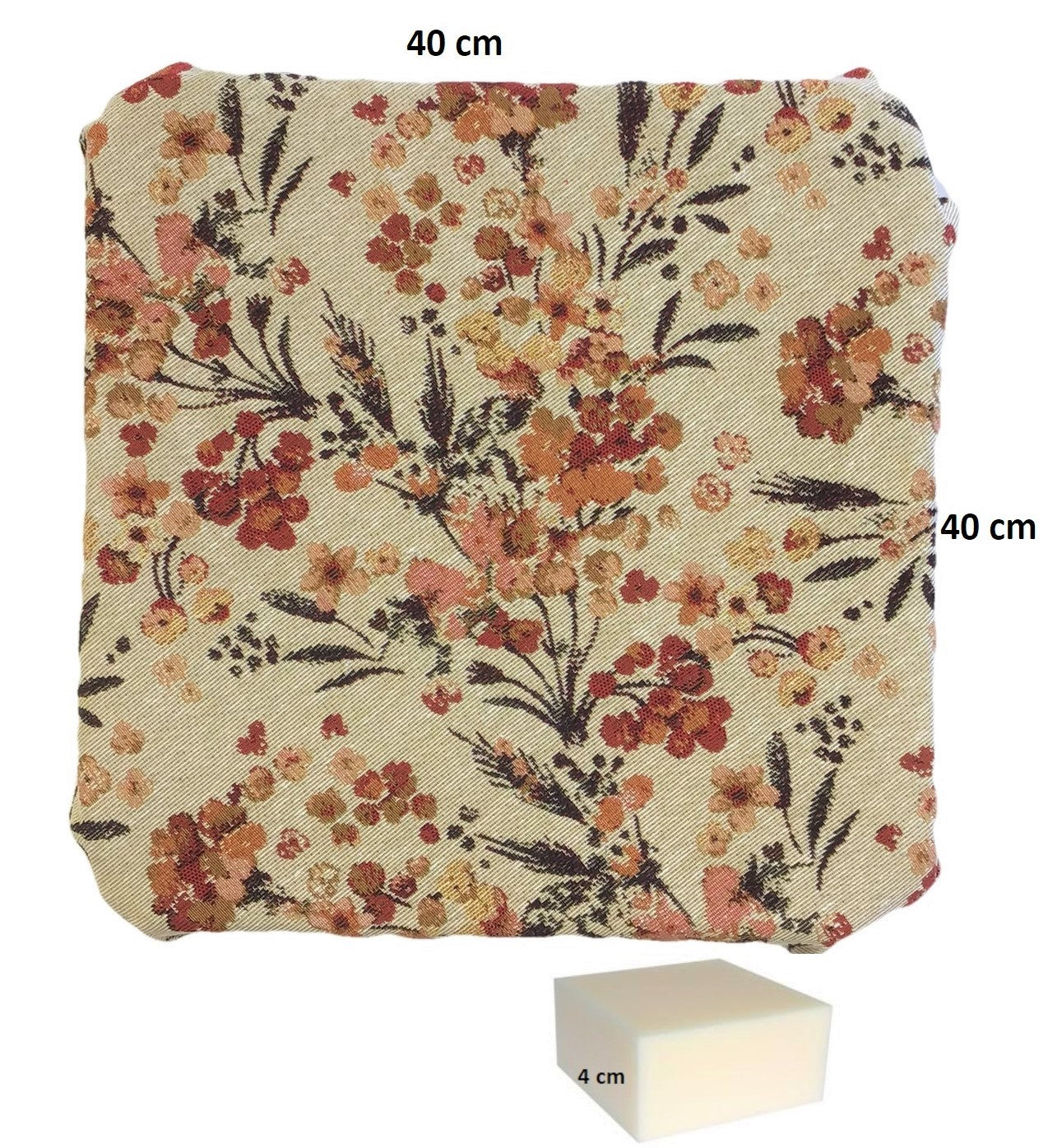 Galettes de chaise à rabats de cuisine - Set 4/6 Coussins - Tissu Gobelin - couleur beige - art. fleurs