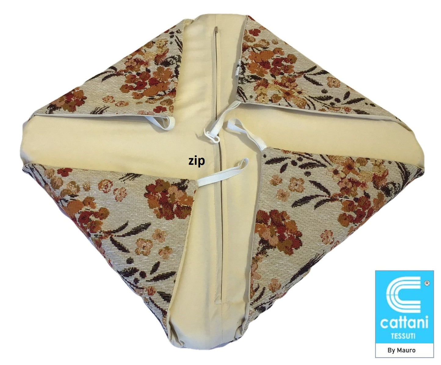 Galettes de chaise à rabats de cuisine - Set 4/6 Coussins - Tissu Gobelin - couleur beige - art. fleurs
