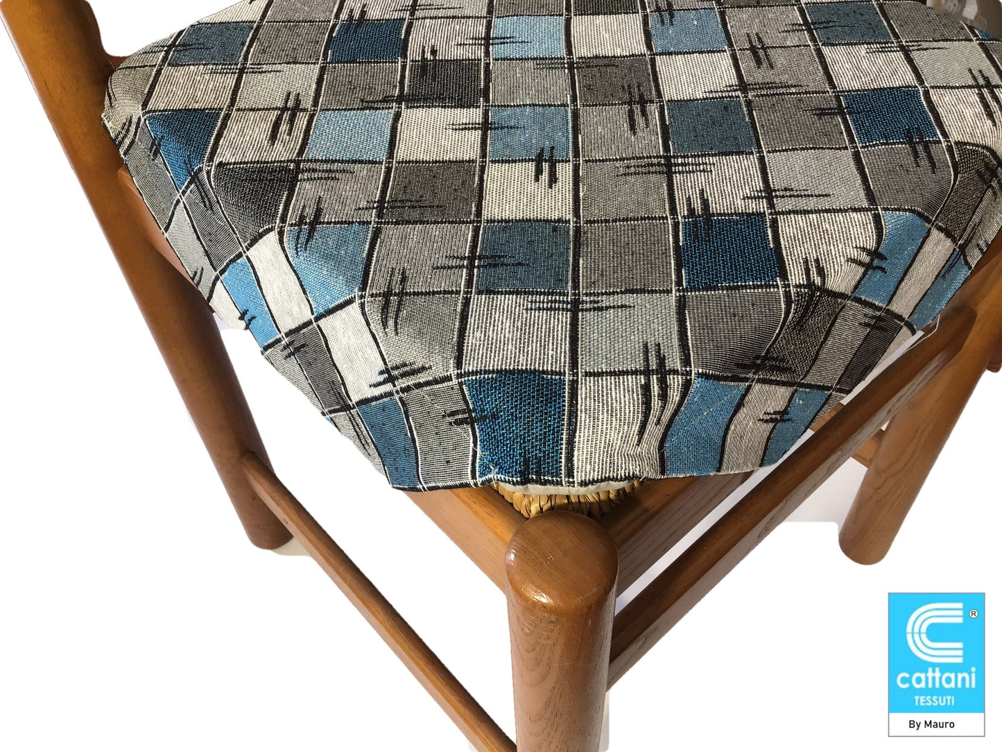 Galettes de chaise à rabats de cuisine - Set 4/6 Coussins - Tissu Gobelin -  couleur bleu - Tissu Gobelin - art.chess