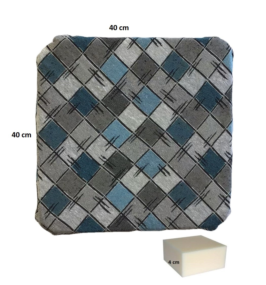 Galettes de chaise à rabats de cuisine - Set 4/6 Coussins - Tissu Gobelin -  couleur bleu - Tissu Gobelin - art.chess