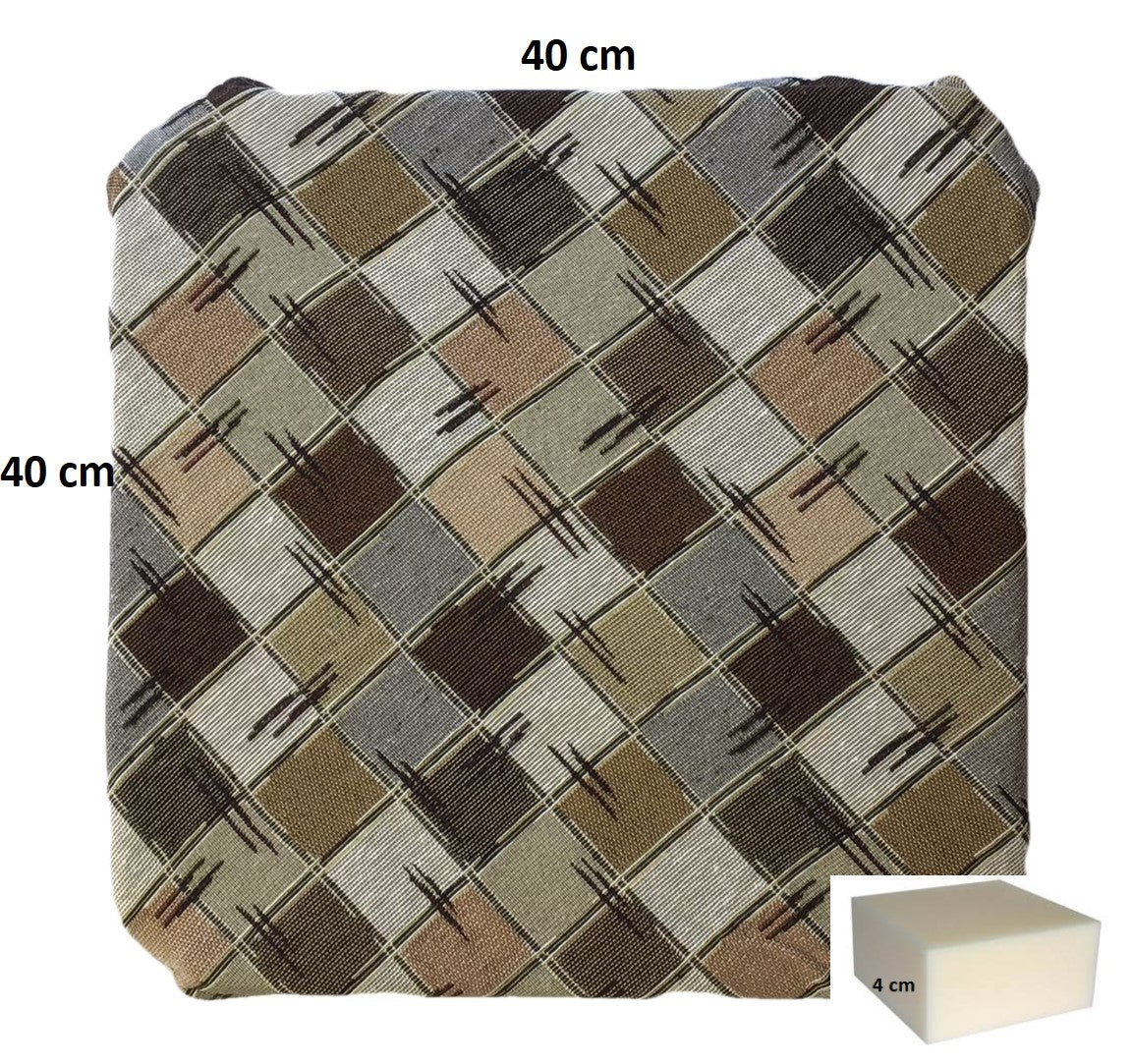 Galettes de chaise à rabats de cuisine - Set 4/6 Coussins - Tissu Gobelin -  couleur marron - Tissu Gobelin - art.chess