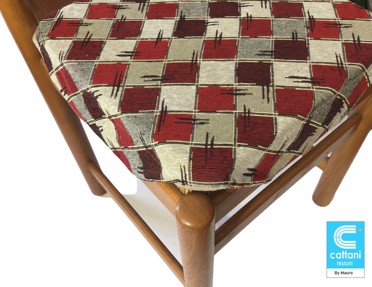 Galettes de chaise à rabats de cuisine - Set 4/6 Coussins - Tissu Gobelin -  couleur rouge - Tissu Gobelin - art.chess