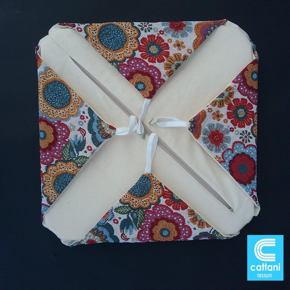 Galettes de chaise à rabats de cuisine - Set 4/6 Coussins - Tissu Gobelin - couleur multicolore 