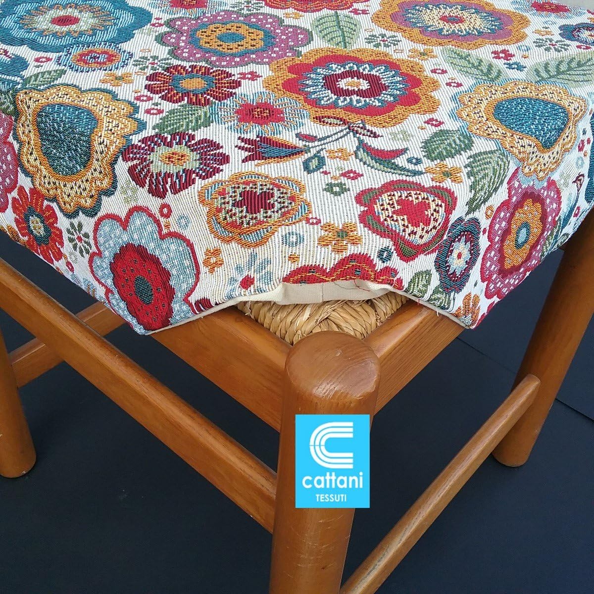 Galettes de chaise à rabats de cuisine - Set 4/6 Coussins - Tissu Gobelin - couleur multicolore 