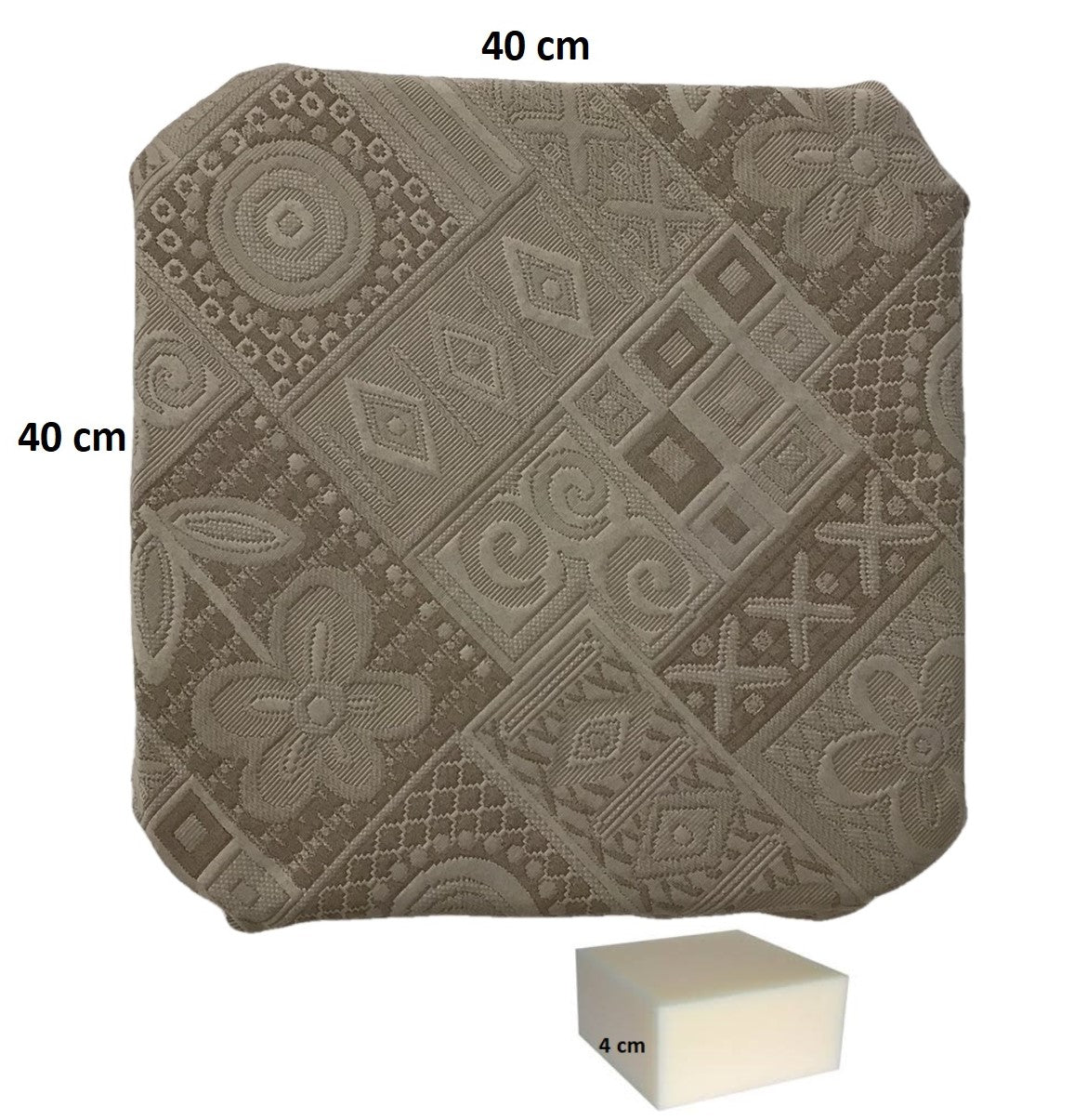 Galettes coussins pour chaise de cuisine Set 4/6 - coloris taupe - Tissu Jacquard Matelasse