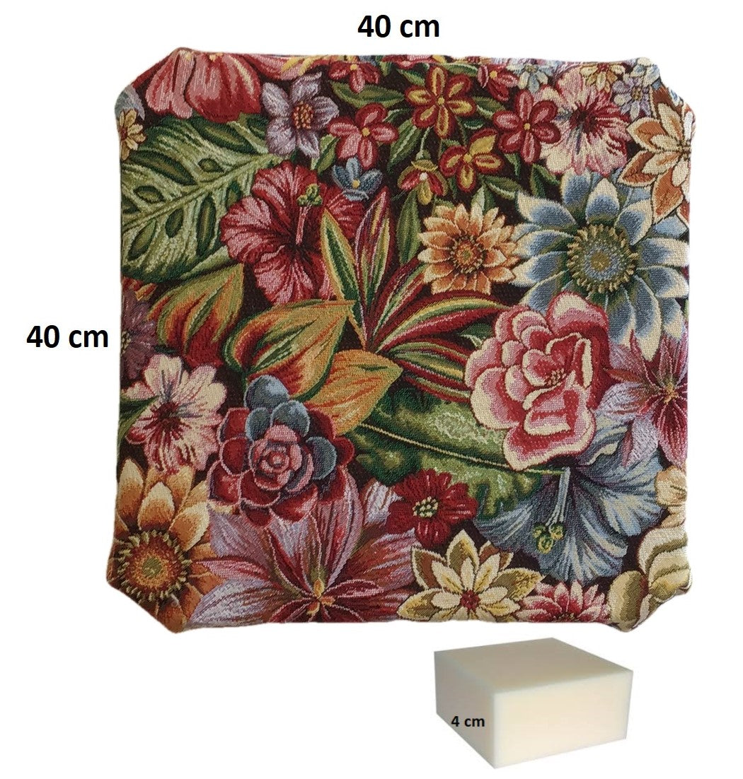 Galettes de chaise à rabats de cuisine - Set 4/6 Coussins - Tissu Gobelin - art.flowers