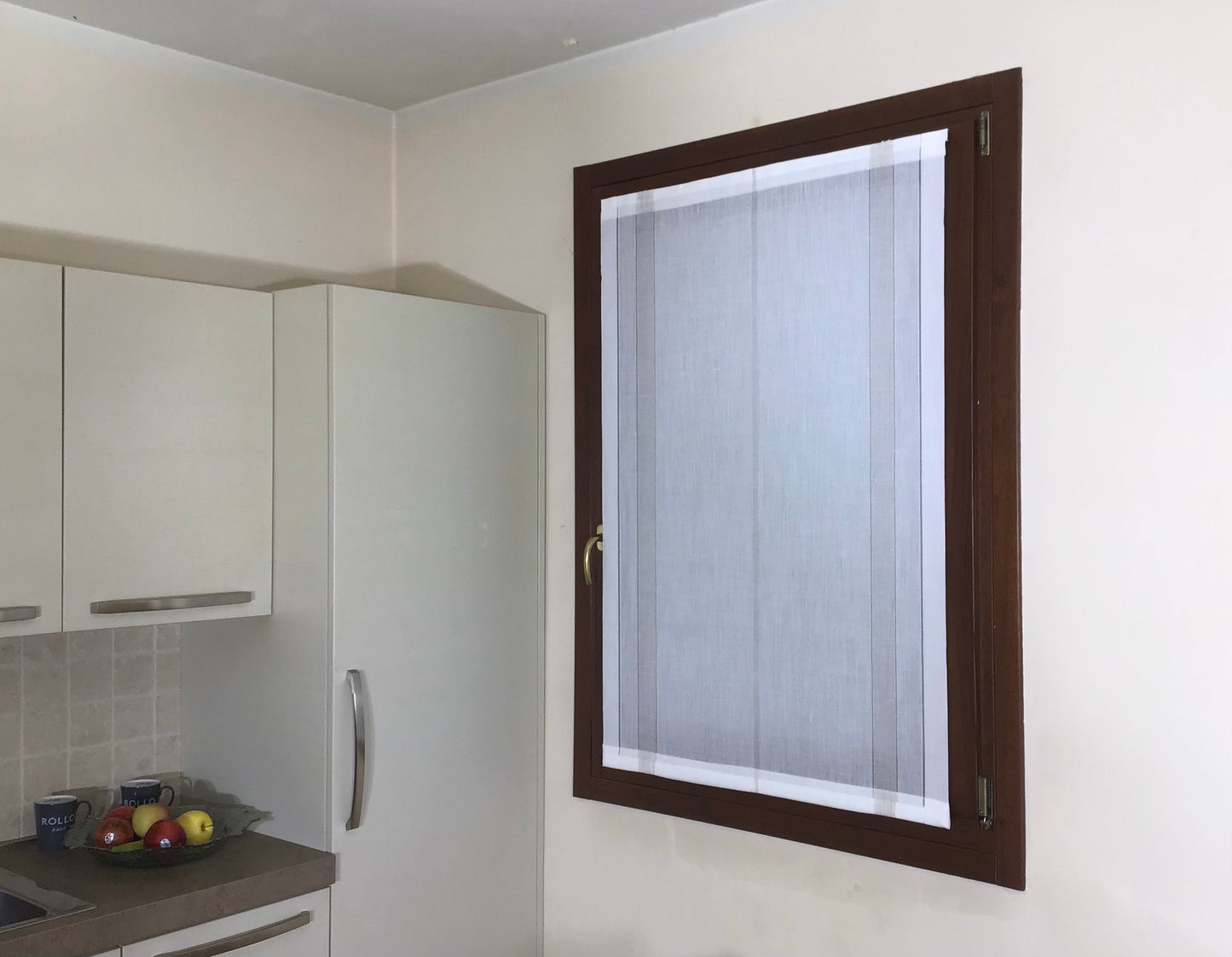 Tissu mélangé de lin 50/50 au Mètre , pour voilage vitrage , brise-bise, panneau japonais, stores bateau Largeur de 40 à 90 cm- blanc/taupe-art.103