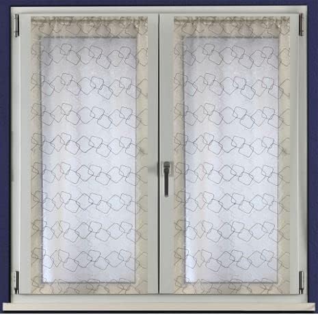 Paire de voilages vitrage en tissu brodé – Largeur 45/70 cm – Longueur sur mesure – Coloris blanc/gris- art.523